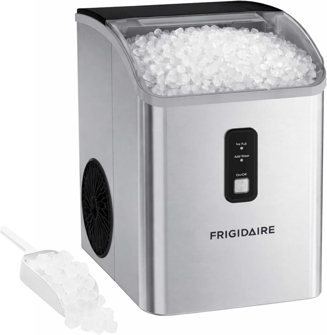 Frigidaire Countertop Crunchy Chewable Nugget Ice Maker, Compact, 33lbs per Day, Metallic Finish