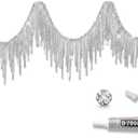 Rhinestone Fringe Belt with Beaded Fringe Trim & Rhinestone Ribbon Tassel Chain for DIY Decoration (Silver, 4 Yard)