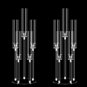6 Set 26.8'' Tall Acrylic Candelabra Centerpieces for Wedding Table Decorations,Clear 5 Arms Candlesticks Holder with Acrylic Shade for Candlelight Dinner Party Fireplace Gift Fit LED Candle