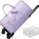 Rolling Garment Bags For Travel, Luxury Duffel Bag with Wheels,3-in-1 Suit Luggage Bag for Women Business Trip & Travel With Shoe Pouch, Foldable PU Leather Carry On Garment Bag, Purple