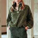 Womens Fleece Sweatshirt Half Zip Sherpa Pullover Jackets Warm Long Sleeve Vintage Hiking Coat with Pockets(Dark-Green,M)