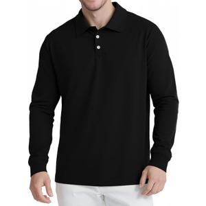 Men's Long Sleeve Polo Shirts for Men, Casual & Work Golf Polo Shirts with Split Hem,Stylish Collared Shirt (Black, L)