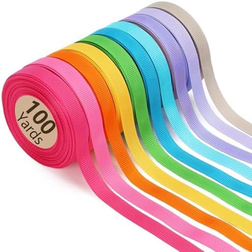 LaRibbons 3/8 Inch 100 Yards Grosgrain Ribbon Set 10 Yd/Roll 10 Rolls Spring Easter Craft Ribbon for Gift Wrapping Floral Bouquets Wedding Party Decoration