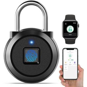 Gym Locker Padlock Fingerprint Padlock eLinkSmart - Waterproof Keyless Smart Lock Bluetooth App Authorized View Record Combination Padlock for School Gym Locker Gun Case Field Box Black