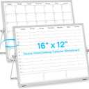 White Board Dry Erase Calendar Planner, Weekly Monthly Magnetic Schedule-Board with Time Slots, Portable Double-Sided Desktop Whiteboard with Stand for Planning, Memo, to Do List 16"12"
