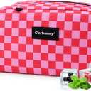 Freezable Lunch Bag,Freezable Snack Bag,Mini Cooler Bag for Travel/Work/School,Small Insulated Bag,Small Cooler Lunch Box with Ice Packs,Insulated Snack Bag,Freezable Snack Box with Handle Buckle (Pink Checkerboard)