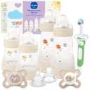 MAM Welcome Home Baby Gift Set  Easy Start Anti-Colic Bottles (2X 5oz, 2X 9oz) & 2 Pacifiers 0-6 Months, Extra Nipples, Training Toothbrush, Self-Sterilizing Complete Baby Feeding Set (Unisex)