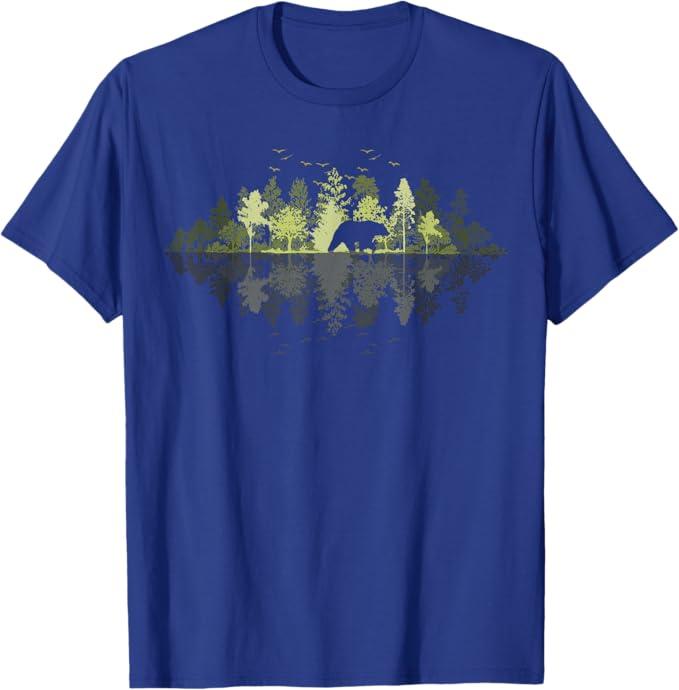 Trees Reflection Wildlife Nature Animal Bear Outdoor Forest T-Shirt,  XL