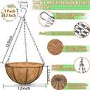 ZeeDix 3 Pack 12 Inch Outdoor Hanging Baskets, Metal Wire Hanging Planters with Coconut Liners, Round Hanging Baskets for Plants Flowers Ferns Home Garden Porch Balcony Railings Decor