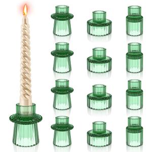 Taper Glass Candlestick Holder 12 PCS, Pillar Candle, Tealight & Votive Candle Holders, Candle Stick Holder Decor for Table Centerpieces, Wedding Decor and Dinner Party