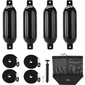 Affordura Boat Fender 4 Pack Boat Bumpers Fenders with 4 Ropes, Boat Bumpers for Pontoon Boat Fenders Inflatable (5.5 inch, Black)