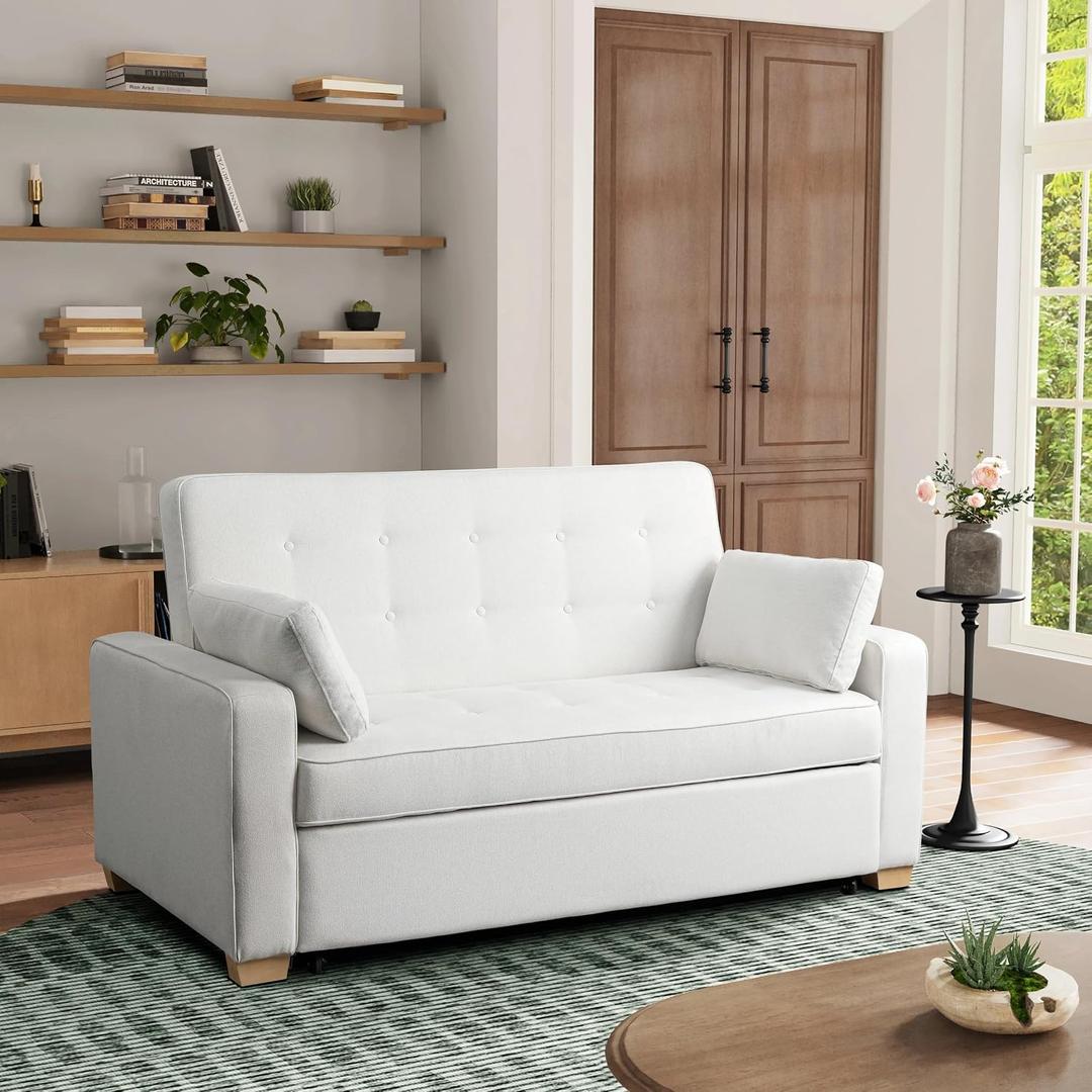 Serta Ainsley Convertible Loveseat Sleeper Sofa 3-in-1 Loveseat, Lounger & Queen-Size Sofa Bed, Pull-Out Sleeper Couch with DreamCoils, Easy Assembly, Oyster Fabric