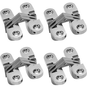 1-3/4" Hidden Hinge Stainless Steel 180 Degree Invisible Cross Hinges for Kitchen Cabinet Door Frameless Concealed Hinge with Screws, 4pcs