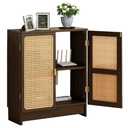 Jueraori WiFi Router Storage Cabinet, Bamboo Router Cabinet with Adjustable Shelves, Multimedia Audio Rack with Doors, 2 Layer Standing Cabinets for Home and Office