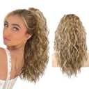 SEIKEA Ponytail Extension, 14" Short Wavy Drawstring Ponytail Multi Layered Fake Pony tails Hair Extensions Clip in Hair Extensions Medium Blonde with Blonde Highlights
