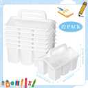 WILLBOND 12 Pcs Classroom Storage Caddies Stackable Utility Caddies with 4 Compartment Plastic Caddy with Handle Portable Storage Bins Organizers for Kids Schools Art Craft Supplies(White) only 11