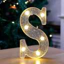 Marquee Light Up Letters, Glitter Silver LED Letter Lights Battery Powered Alphabet Letter Sign for Night Light Wedding Birthday Party Cafe Bar Decoration Girls Room Decor - S