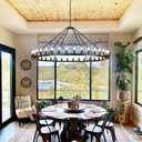 Black Wagon Wheel Chandelier 60-Inch 36-Light, Extra Large Circle Rustic Farmhouse Light Fixture, Round Metal Chandeliers for Foyer Entryway Dining Room Living Room High Ceilings (E12 Base)