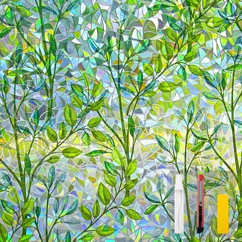 Countewol Window Privacy Film Stained Glass Window Film Rainbow Window Film Window clings Non-Adhesive Reusable Decorative for Room (Leaf Rainbow, 35.4 x 157.4 in)