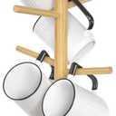 2 x Wisuce Bamboo Mug Holder - Black Coffee Mug Tree Stand for Countertop - Organizer (Black Natural (6 Hooks))