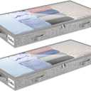 4 Inch Low Profile Under Bed Storage Drawer 2 Pack, Lightweight Underbed Clothes Storage Container Bins with NO STURCTURE, Shallow Storage Bag for Dorm & Home, With Clear Lids and Waterproof Fabric