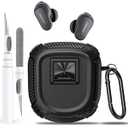 Olytop for New Bose QuietComfort Earbuds II (2022) / Ultra (2023) Case Cover with Lock Clip&Cleaner kit Pen, Rugged Shockproof Protective Hard Skin with Carabiner Men Women for Bose QC 2 - Black