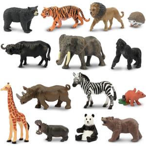 Toymany 14PCS 1-2" Tiny Jungle Animal Figures Toy, Realistic Mini Jungle Zoo Animal Figurines Cake Topper Toy Set, Easter Egg Christmas Birthday Gift Party Favor School Project for Kids Toddlers