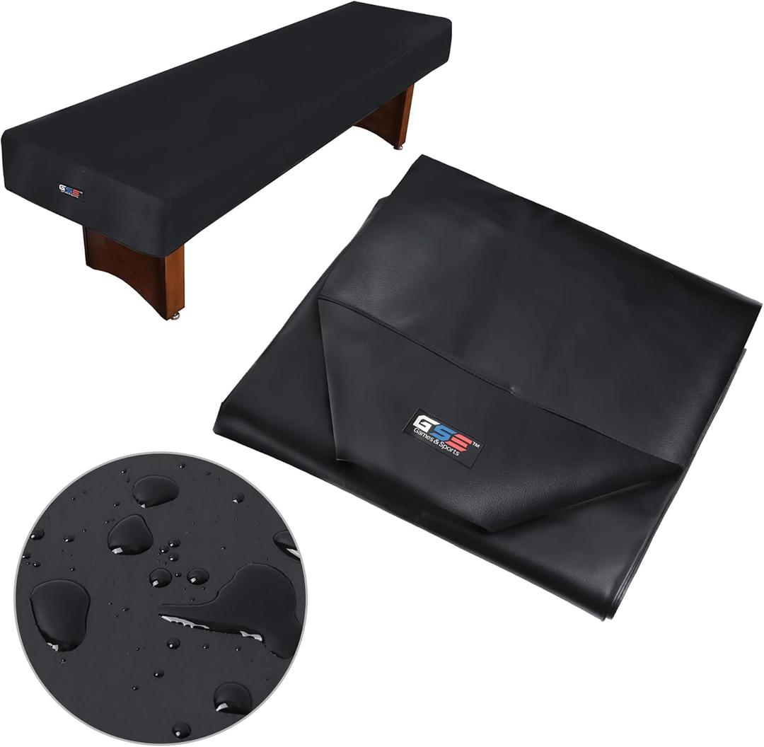 GSE Games & Sports Expert 9' Black Heavy-Duty Leatherette Shuffleboard Table Cover for Shuffleboard Table Accessories