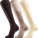 FITRELL 3 Pairs Compression Socks for Women and Men 20-30mmHg- Support Socks for Travel, Running, Nurse, Knee High Socks, Tan+Almond+Khaki S/M