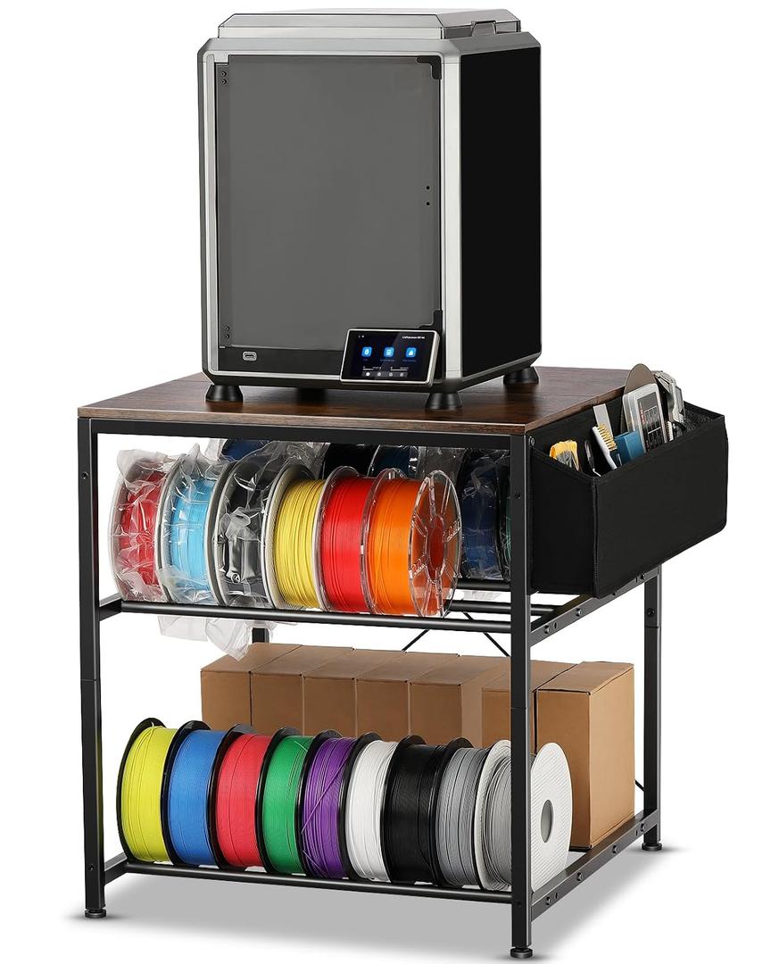 AHOWPD 3D Printer Stand with Filaments Storage - 3D Printer Table Filament Storage Rack Heavy Duty 3D Desk for Workshop Studio Office (Brown)