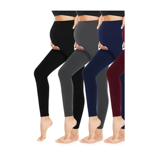 Pack of 3 Women’s Maternity Leggings with Pockets Over The Belly Butt Lift - Soft Workout Pregnancy Yoga Pants (L, Black, Grey, Navy)