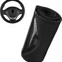 Car Leather Steering Wheel Cover, Breathable Perforated Anti-slip Wrap, Anti-scratch Stitch on Microfiber Leather Protector, Tight Fit for Most 14.96" Steering Wheel (Black)