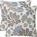 Mika Home Set of 2 Jacquard Tropical Leaf Pattern Throw Pillow Covers Decorative Pillowcase 20X20 Inches,Blue Cream