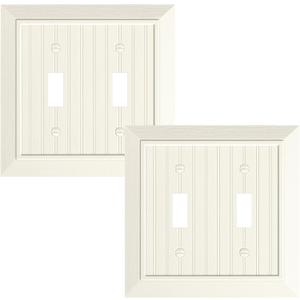 2-Pack Classic Beadboard Double Toggle Light Switch Cover Plate, Unbreakable Polycarbonate Decorative Switch Plate Covers, Light Almond 2 Gang Wall Plate