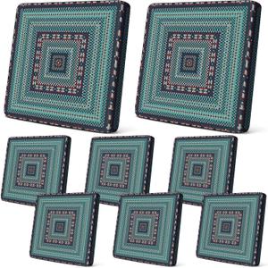 Newwiee 8 Pcs Patio Sofa Outdoor Cushion Cover Stretch Knitting Vision Couch Covers Replacement Patio Furniture Couch Slipcovers Chair Seat Protector Washable(Turquoise)