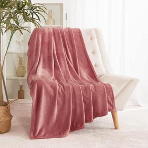 RYB HOME Fleece Blanket Queen Size, Fluffy Flannel Lightweight Thermal Soft Bed Blankets for Couch Bed Sofa Ideal Gifts for Holiday Birthday, Dusty Pink, 90" x 90"