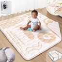 Baby Play Mat, 50x50 Mat with Super Soft Touch, Activity Mat with Upgraded Anti-Slip Bottom, Machine Washable Crawling Mat for Floor & Picnic(Beige Line)