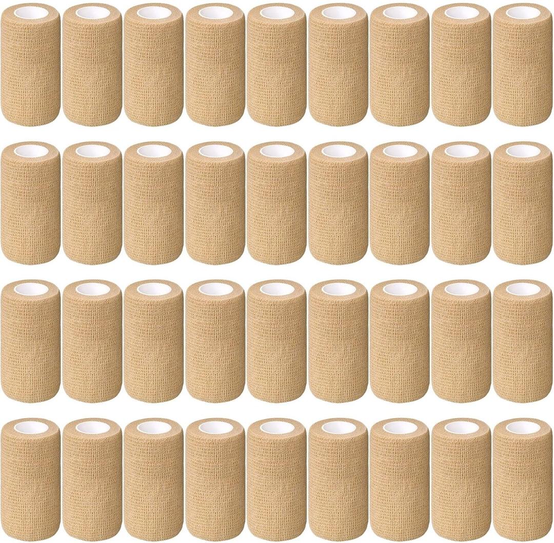 36 Pcs Self Adherent Bandage Wrap Breathable Cohesive Bandage Elastic Adhesive Tape for Stretch Athletic Sports Wrist Ankle, 4 Inch x 5 Yard (Nude)