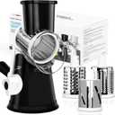 X Home Rotary Cheese Grater for Kitchen, Shredder with 3 Interchangeable Blades, Rotary Grater with Handle and Strong Suction Base, for Vegetables, Fruit, Nuts, Easy to Use and Clean, Black