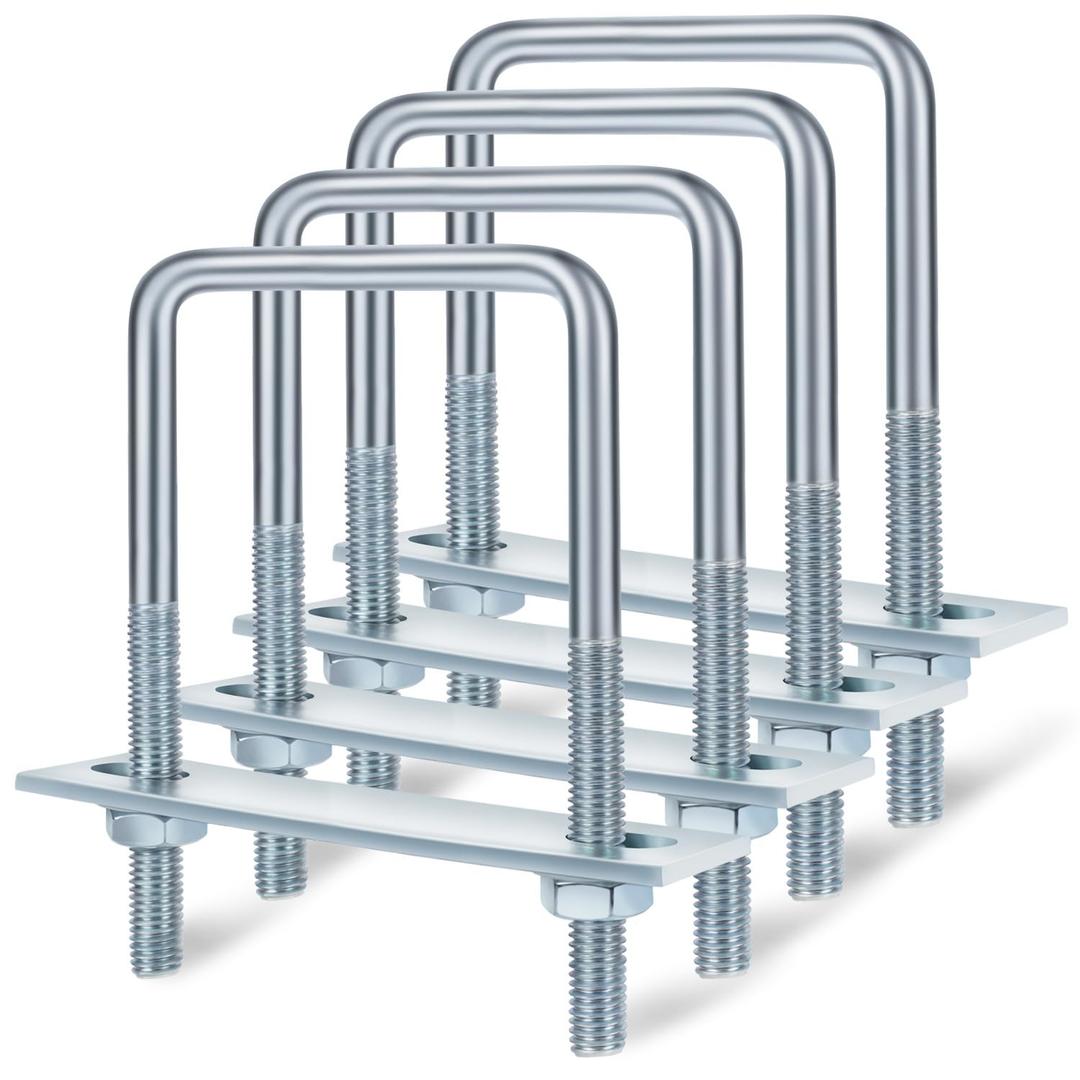 Mellewell 4 Sets M8 Square U Bolts, U Bolts 70mm (2.76") Width 160mm (6.3") Length, Zinc Plated Carbon Steel U Bolt with Nuts, Plate and Washers (70 x 160mm)