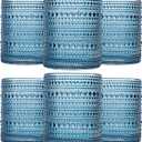 JOVGANK Blue Vintage Hobnail Drinking Glasses Set of 5, Embossed Water Tumbler 15oz, Kitchen & Bar Beaded Highball Glasses, Beverage Glass Cups for Water, Beer, Juice, Cocktail Glassware, Blue