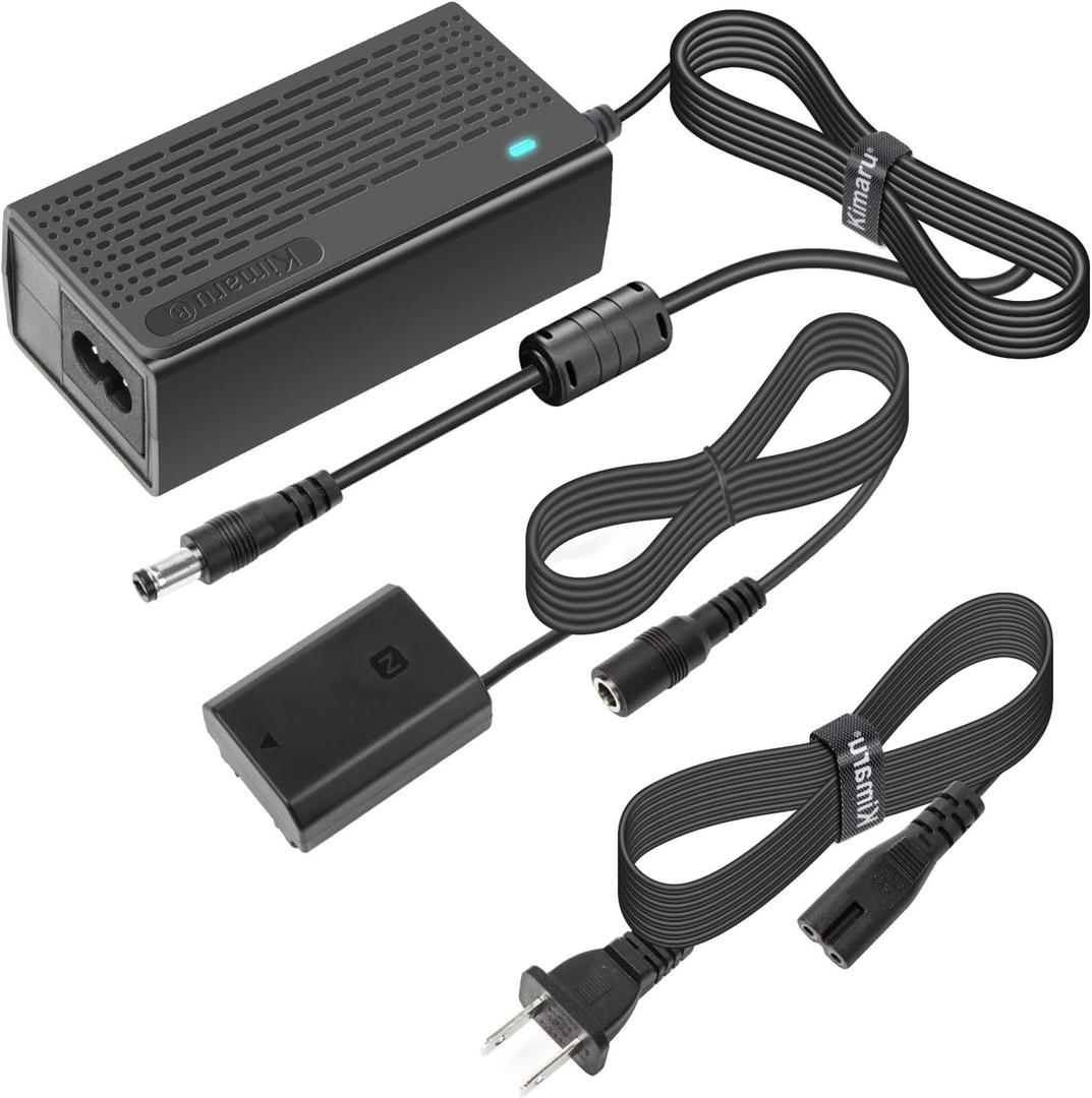 Kimaru NP-FZ100 Dummy Battery AC Power Supply Adapter Kit for Sony Alpha A6600 A6700 ZV-E1, FX3 FX30 A7CII ZV-E10II, A7C A7CR A1 A7III A7IV A7RIII A7RIV A7RV A7SIII A9 A9II A9R A9S Cameras.