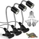 3 Set Reptile Heat Lamp UVA/UVB Turtle Heat Lamp Holder Fixture Clamp Basking Spot Adjustable 50w Full Spectrum Sun Sunbathe Bulb for Turtle Lizard Bearded Dragon Snake Aquarium Amphibian(Black)