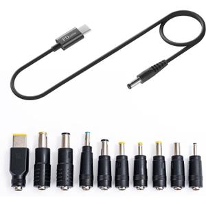USB C to DC Charger 100W, 10 PCS Adapter Tips Kit, 20V/5A PD Fast Charging Adapter for Laptop, Monitor, Router - Universal Power Supply Solution