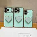 Cute Case for iPhone 17 Pro Max 6.9'', Green Plating Luxuly Phone Heart Case with Love-Heart Kickstand, Soft TPU Shockproof Protective Cover for Girls and Women