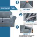 H.VERSAILTEX Velvet 4 Piece High Stretch Sofa Slipcover Cover Furniture Protector Form Fit Luxury Thick Velvet Extra Large Sofa Cover for 3 Cushion Couch Width Up to 105 Inch(XL Sofa, Stone Blue)