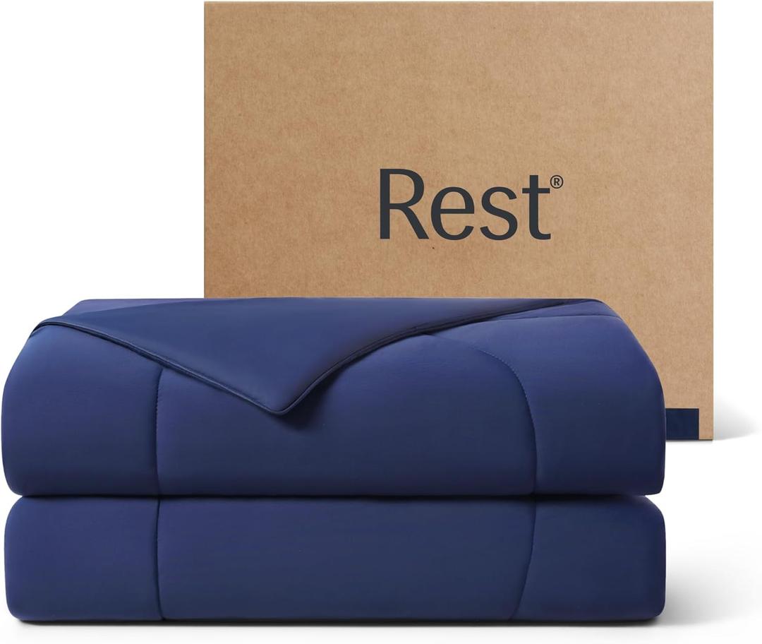 REST Evercool Cooling Comforter, Full/Queen, Blanket for Hot Sleepers, All Season Bedding to Keep Cool for Night Sweats, Breathable Lightweight Blanket, 90"x90" Inches, Midnight Blue