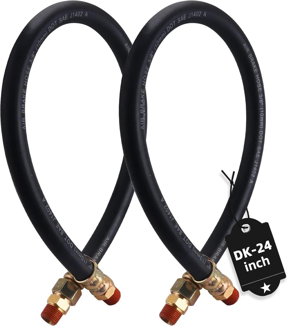 2PCS 3/8 Air Brake Chamber Hose, Dazakoot 3/8 Fit End x 3/8 Swivel End Rubber Air Brake Hose Assembly, SAE J1402 Air Brake Hose for Semi Truck - 24inch