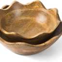 Mela Artisans Scalloped Decorative Wooden Bowls Set of 2 |12 Inch &10 Inch Mango Wood Fruit | Serving Bowls | Natural Grain Texture | Kitchen Counter | Snacks | Desserts | Bread | Handcrafted Decor