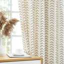 jinchan Linen Boho Curtains for Living Room Semi Sheer Curtains for Bedroom 84 Inches Long Herringbone Printed Farmhouse Drapes, Rod Pocket Window Treatment Curtain Set of 2 Panels Black on Linen